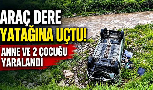 Araç dere yatağına uçtu: Anne ve 2 çocuğu yaralandı