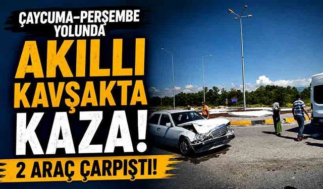 Çaycuma-Perşembe yolunda akıllı kavşakta kaza: 2 araç çarpıştı!