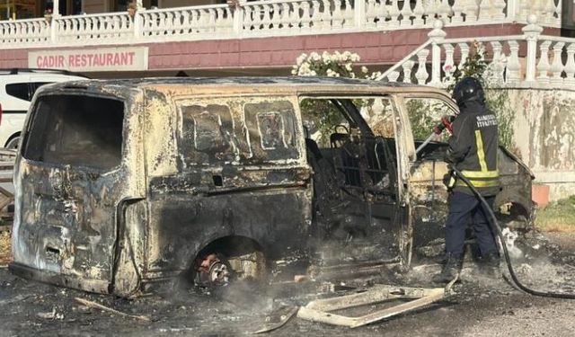 Park halindeki panelvan alevlere teslim oldu