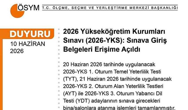YKS giriş belgeleri erişime açıldı