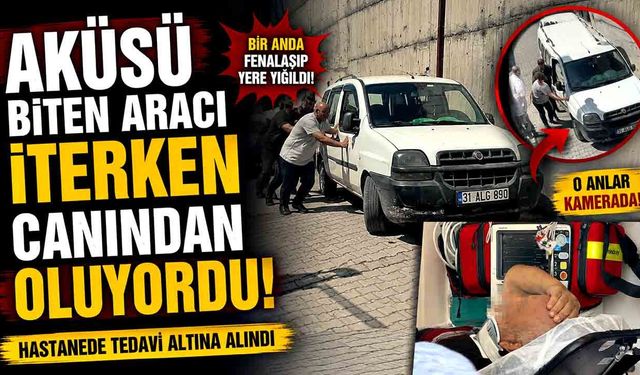 Aküsü biten aracı iterken canından oluyordu