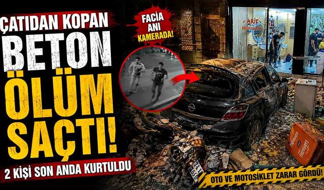 4 katlı binanın çatısından düşen parçalardan 2 kişi son anda kurtuldu