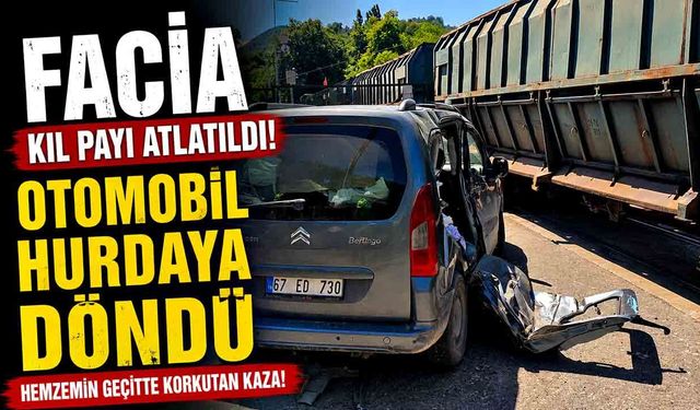 Zonguldak’ta Hemzemin Geçitte Korkutan Kaza! Otomobil Hurdaya Döndü