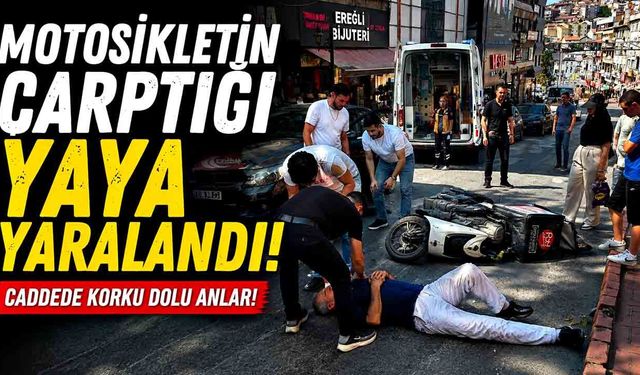 Motosikletin çarptığı yaya yola savrulup yaralandı