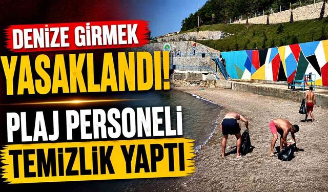 Denize girmek yasaklandı, plaj personeli temizlik yaptı