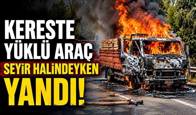 Kereste Yüklü Araç Seyir Halindeyken Yandı