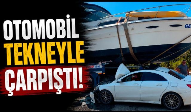 İlginç kaza: Otomobil tekneyle çarpıştı