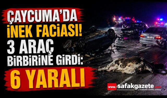 Yola çıkan ineğe çarpan araç takla attı: 6 yaralı
