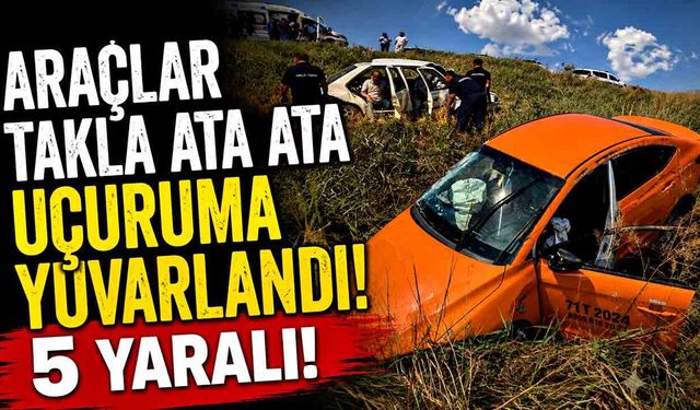 Araçlar takla ata ata uçuruma yuvarlandı!