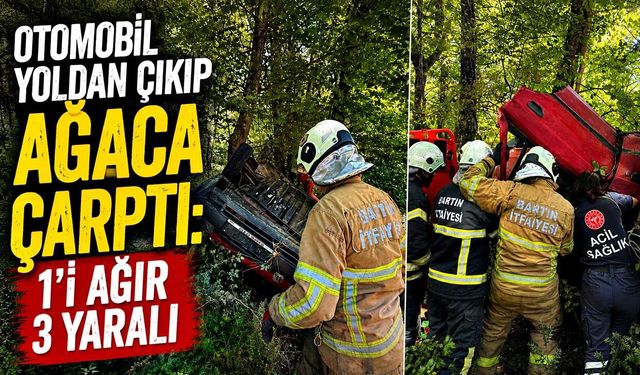 Otomobil yoldan çıkıp ağaca çarptı: 1’i ağır 3 yaralı
