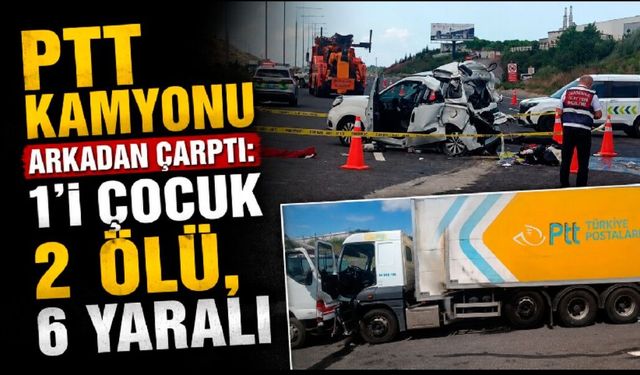 PTT kargo kamyonu otomobile arkadan çarptı