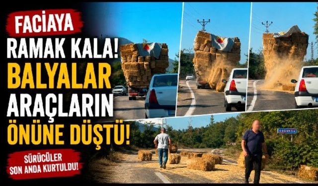 Saman balyalarının kamyondan düştüğü anlar kamerada