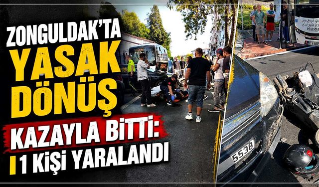 Zonguldak'ta yasak dönüş kazayla bitti: 1 kişi yaralandı