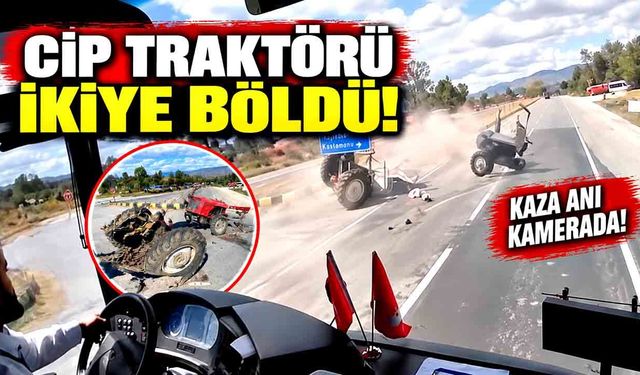 Cip traktöre çarptı, traktör ikiye bölündü; 3 yaralı
