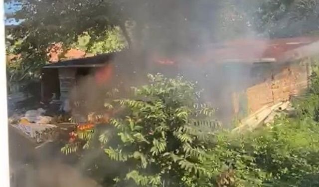 Tarlada çıkan örtü yangını ahırı kullanılmaz hale getirdi