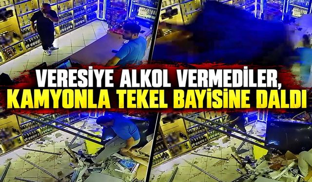 Veresiye alkol vermediler, kamyonla tekel bayisine daldı