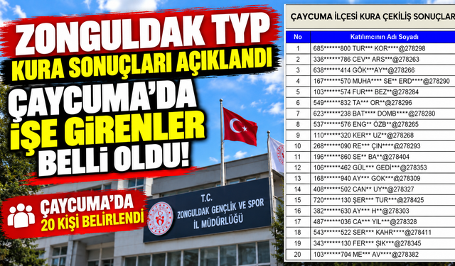 Zonguldak TYP kura sonuçları açıklandı: Çaycuma’da işe girenler belli oldu!