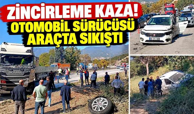 Kontrolden çıkan otomobil karşı şeride daldı: Sürücü araçta sıkıştı