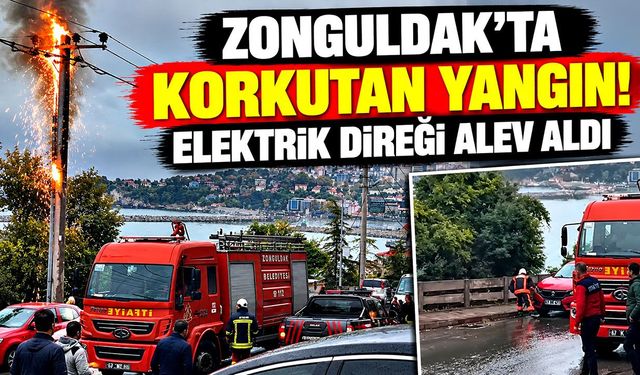 Zonguldak'ta korkutan yangın! Elektrik direği alev aldı