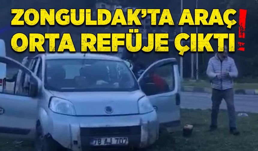 Zonguldak'ta araç orta refüje çıktı!
