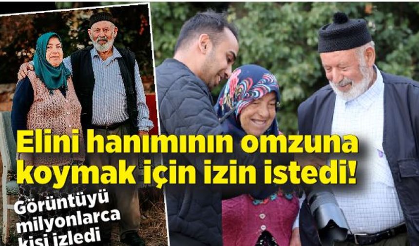 Elini hanımının omzuna koymak için izin istedi, görüntüyü milyonlarca kişi izledi