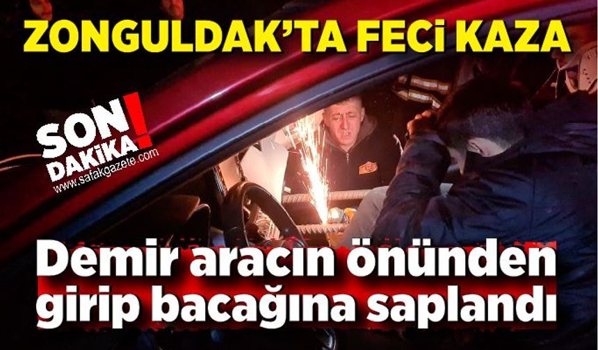 Feci kaza! Otomobili delerek içeri giren demir, bacağına saplandı