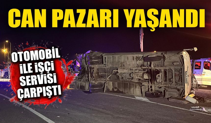 Otomobil ile işçi servisi çarpıştı: 1'i ağır, 28 yaralı