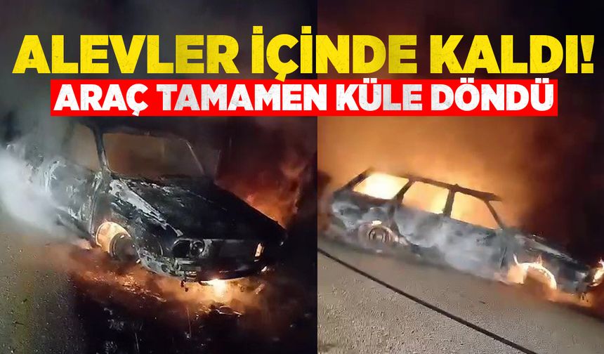 Alevler içinde kaldı! Araç tamamen küle döndü