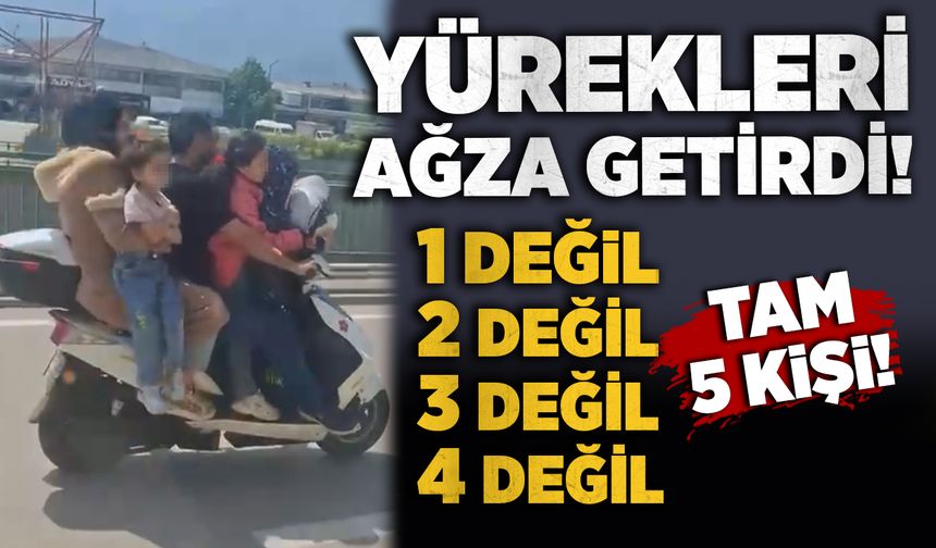 Motosiklete 5 kişi binen aile yürekleri ağza getirdi