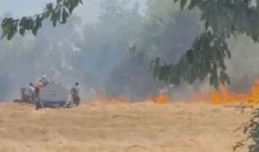 Anız yangını, evlere sıçramadan söndürüldü
