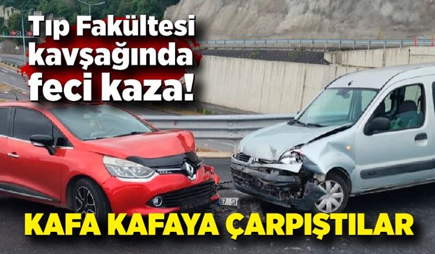 Tıp Fakültesi kavşağında feci kaza! Kafa kafaya çarpıştılar