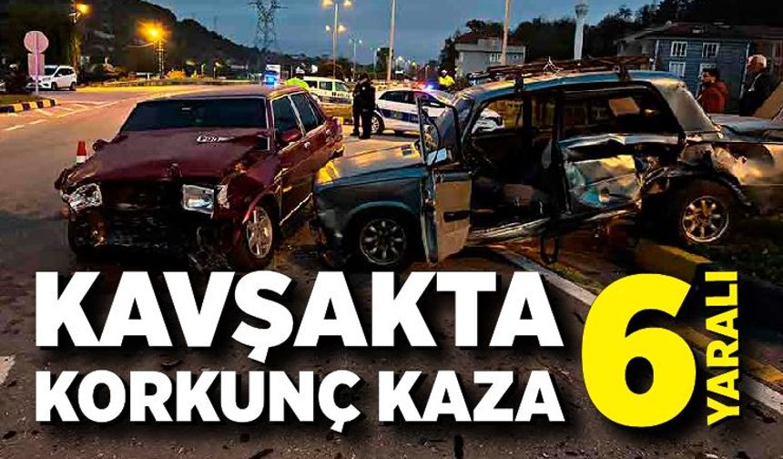 Kavşakta iki otomobil çarpıştı: 6 yaralı