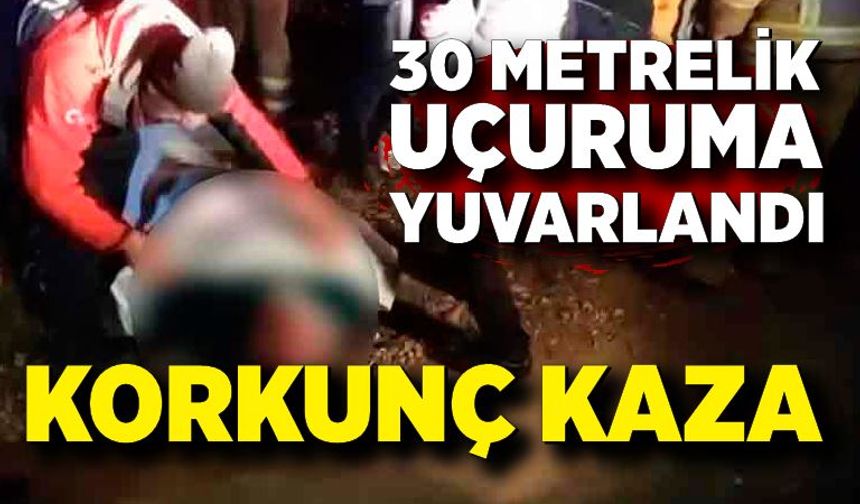 Motosikletiyle 30 metrelik uçuruma yuvarlandı