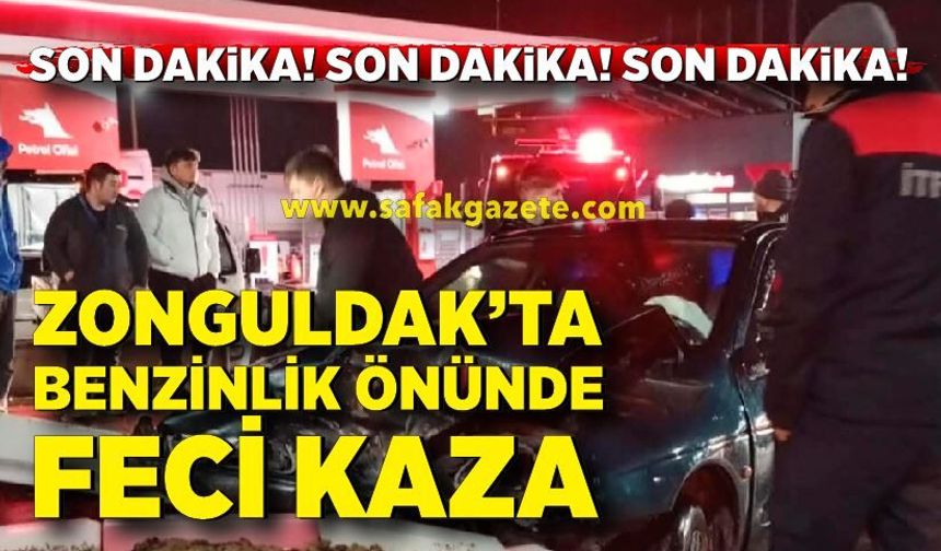 Zonguldak'ta benzinlik önünde korkutan kaza