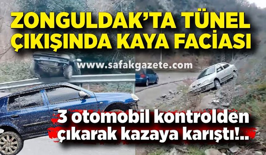 Gökgöl Tünel çıkışında kayalar yola düştü: 3 otomobil kazaya karıştı