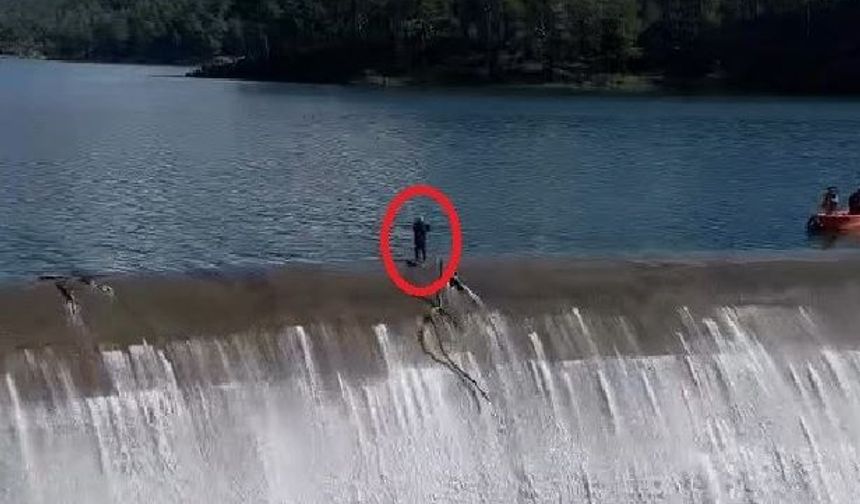 Baraj savakta tehlikeli temizlik kamerada