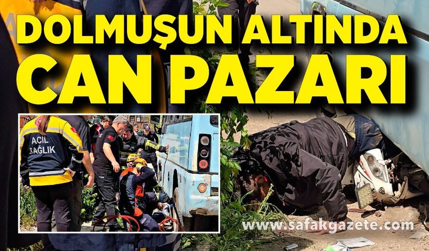 Minibüs altında can pazarı: Sürücü forkliftle kurtarıldı