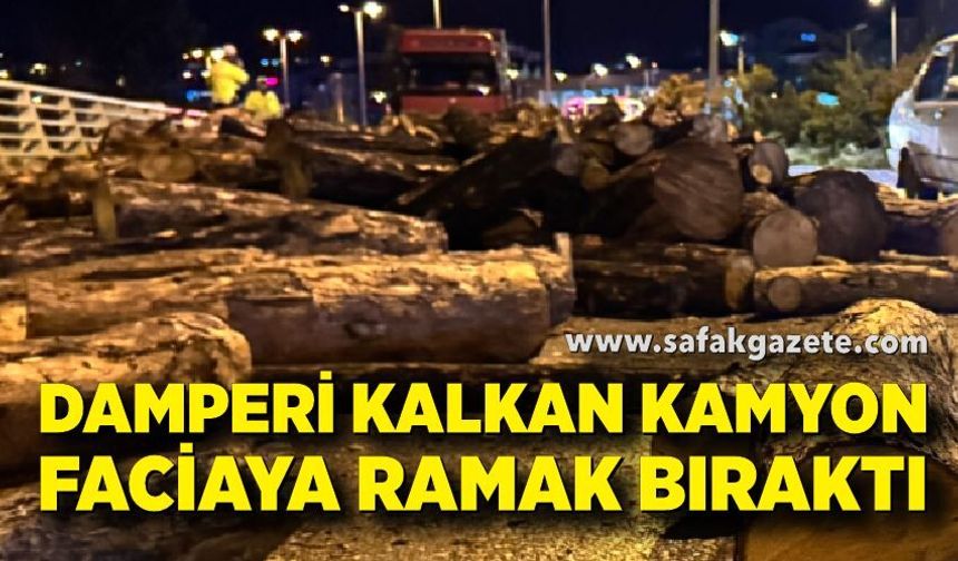 Kamyonun damperi aniden kalktı, odunlar yola döküldü
