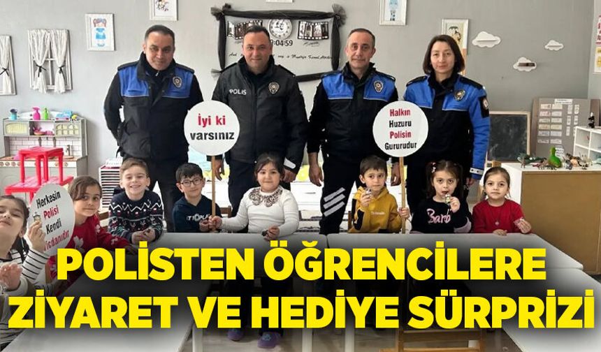 Polisten öğrencilere ziyaret ve hediye sürprizi