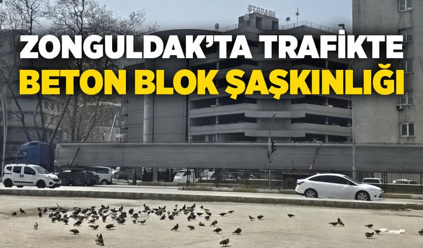 Zonguldak kent merkezinde taşınan beton bloklar şaşkınlık yarattı