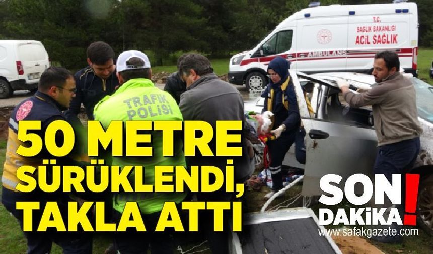 Şarampole uçan otomobilde can pazarı! Karı koca araçta sıkıştı