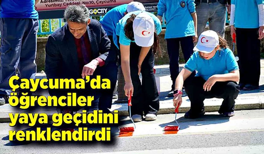 Çaycuma’da öğrenciler yaya geçidini renklendirdi