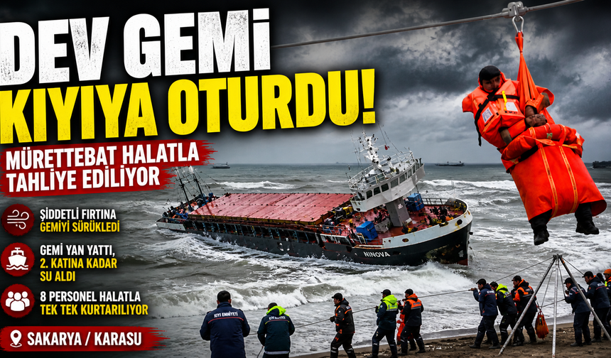 Sakarya’da kargo gemisi karaya oturdu: 8 mürettebat kurtarılıyor