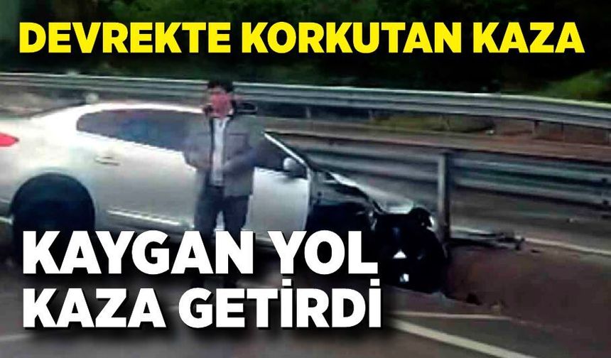 Devrek'te yağışlı yolda otomobil bariyere çarptı