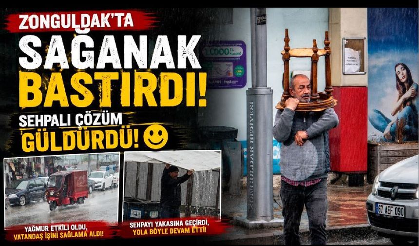 Zonguldak’ta Sağanak Bastırdı, Sehpalı Çözüm Güldürdü