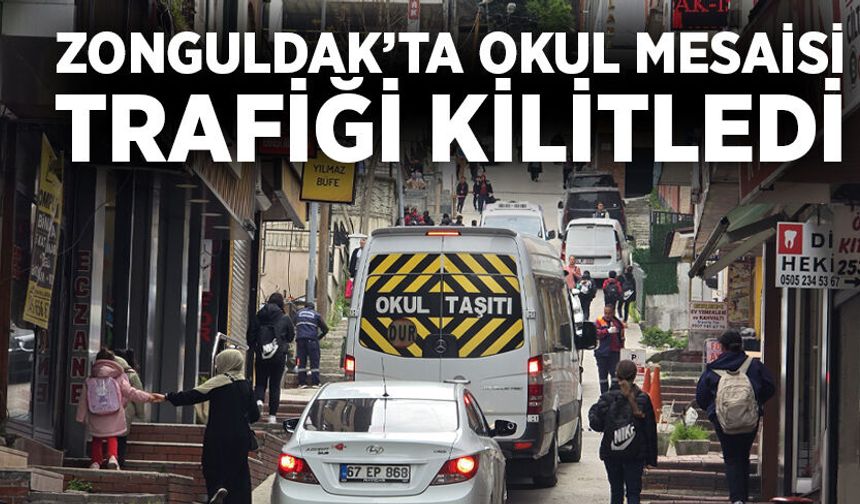 Zonguldak’ta okul mesaisi trafiği kilitledi