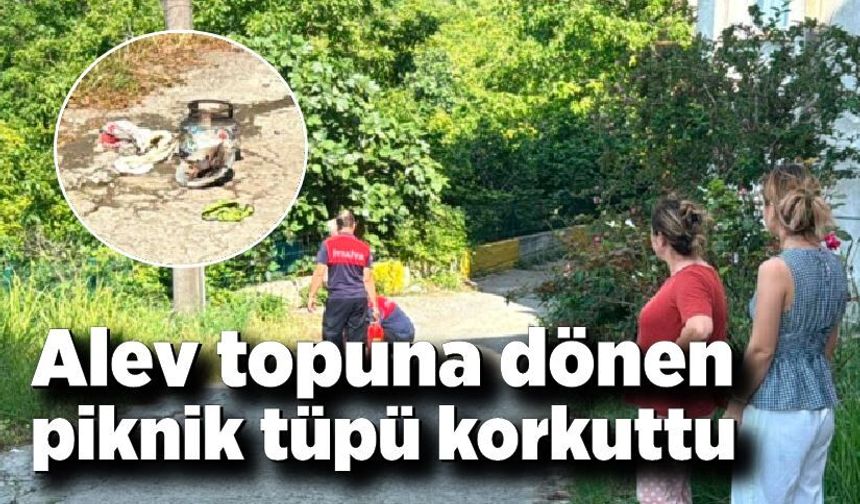 Alev topuna dönen piknik tüpü korkuttu