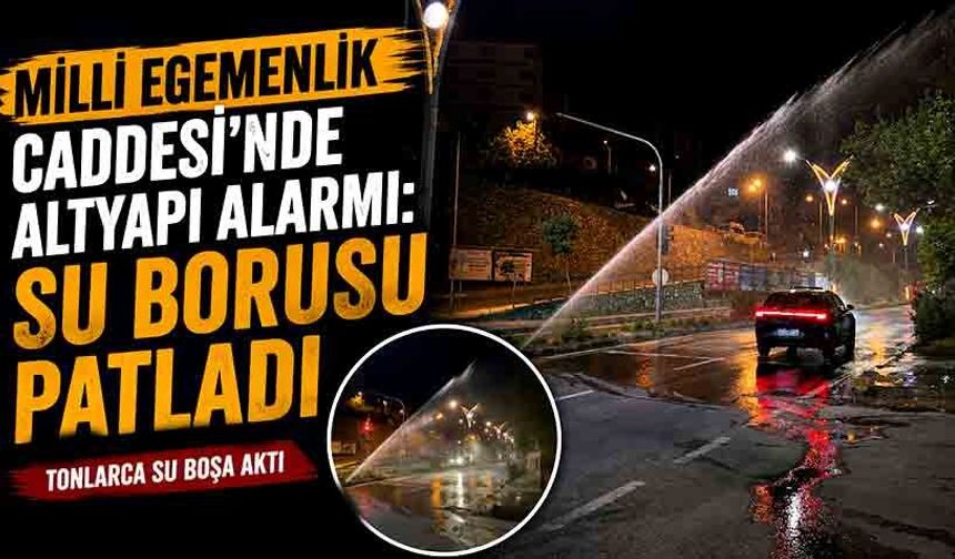 Milli Egemenlik Caddesi’nde altyapı alarmı: Su borusu patladı tonlarca şu boşa aktı