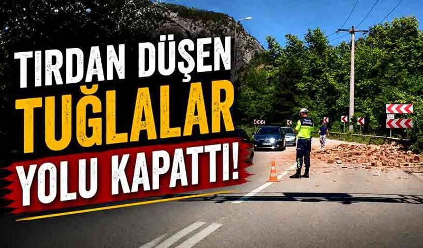 Tırdan düşen tuğlalar yolu kapattı