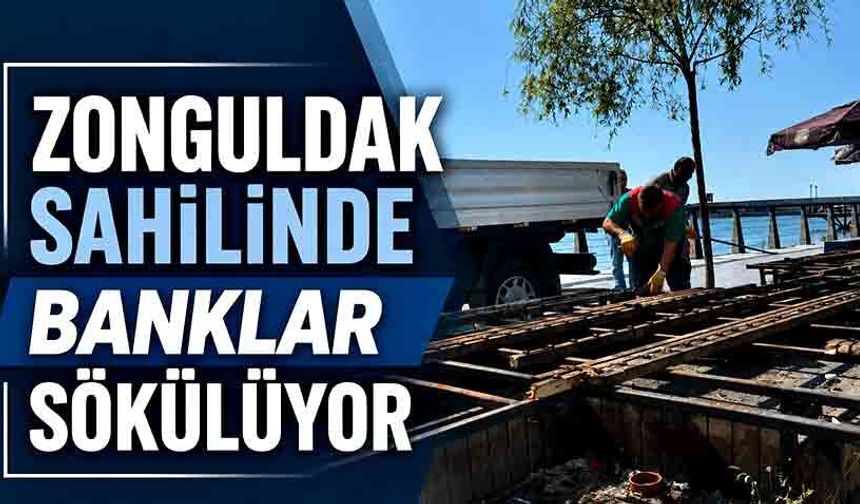 Zonguldak sahilinde banklar sökülüyor